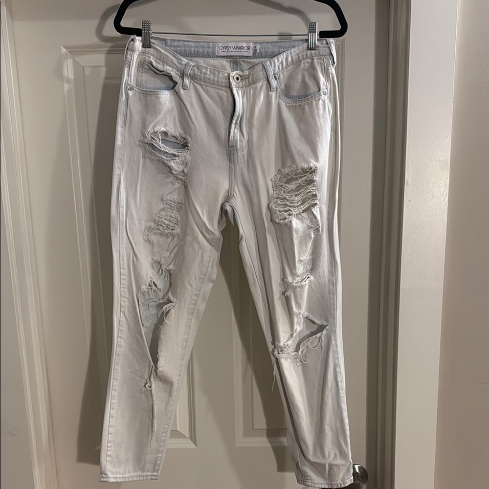 Gypsy Warrior White Distressed Boyfriend Jeans